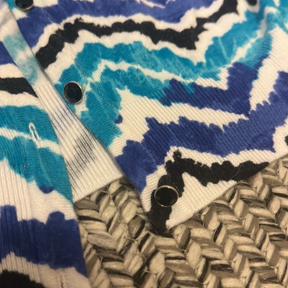 Blue Patterned Button Up Cardigan - Picture 9 of 14